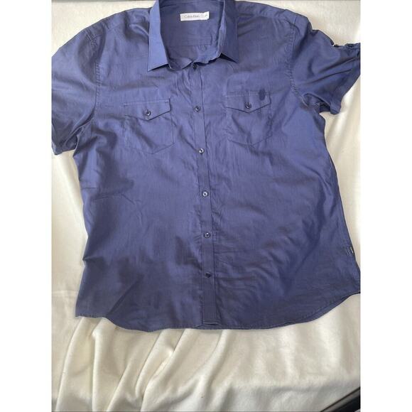 CALVIN KLEIN Men's Short Sleeve Button-Front Shirt size XL/ TG - Picture 2 of 8